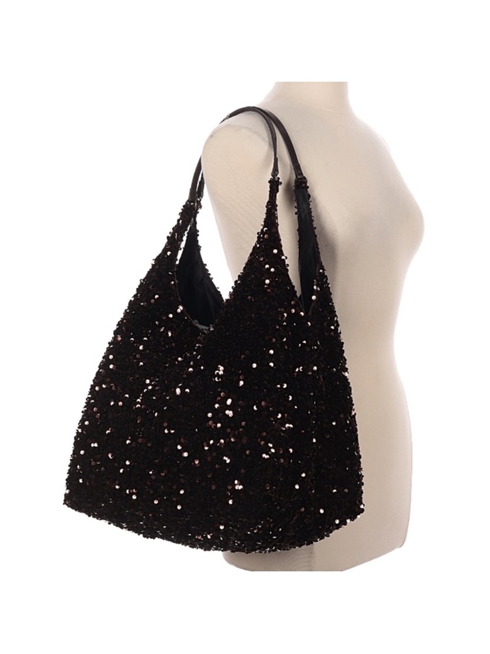 ZARA Brown Velvet Sequin Hobo Tote Handbag NWOT